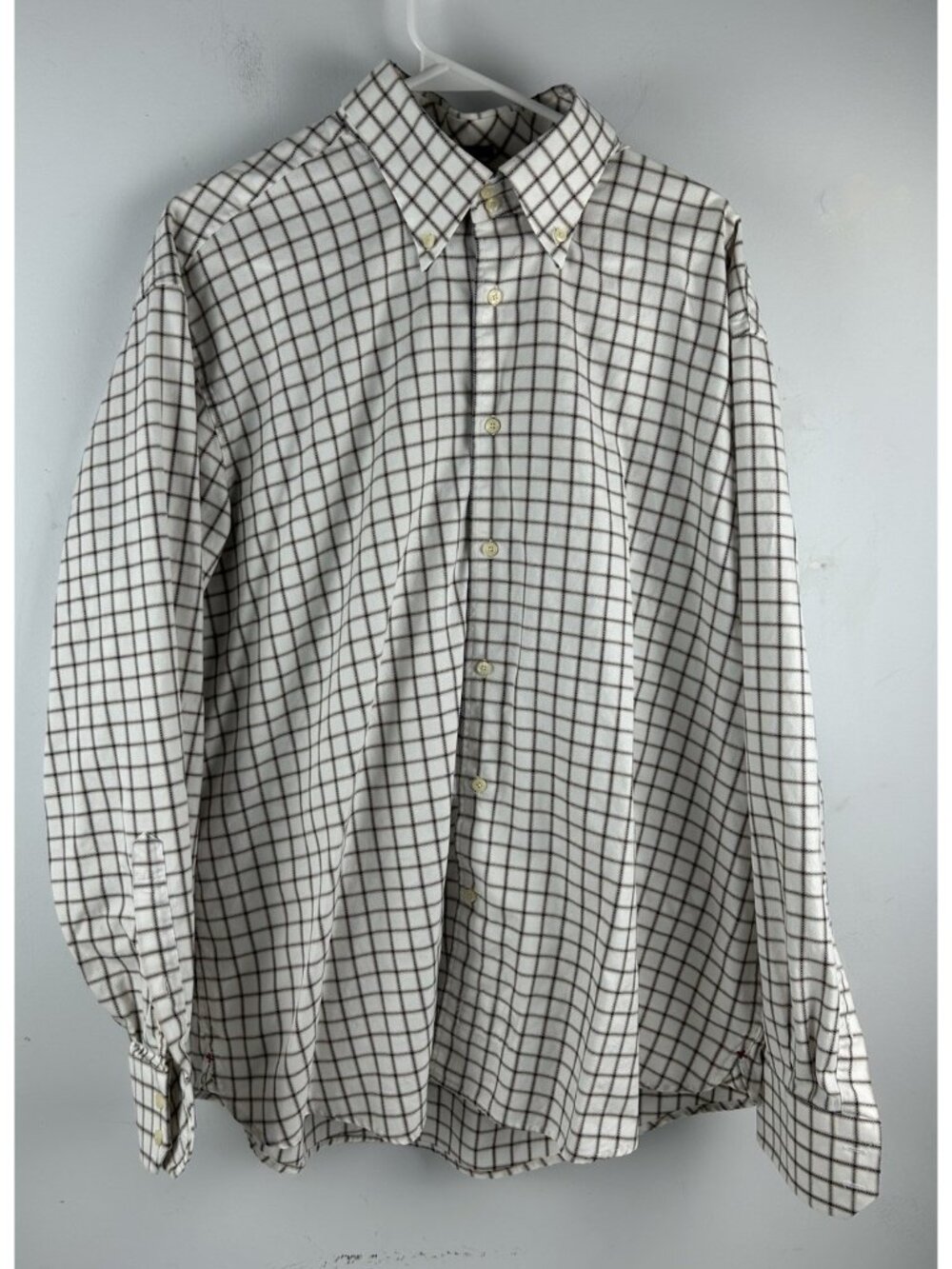 VICTORINOX XL Superfine Cotton Plaid Button Up Shirt Long Sleeve White Blue
